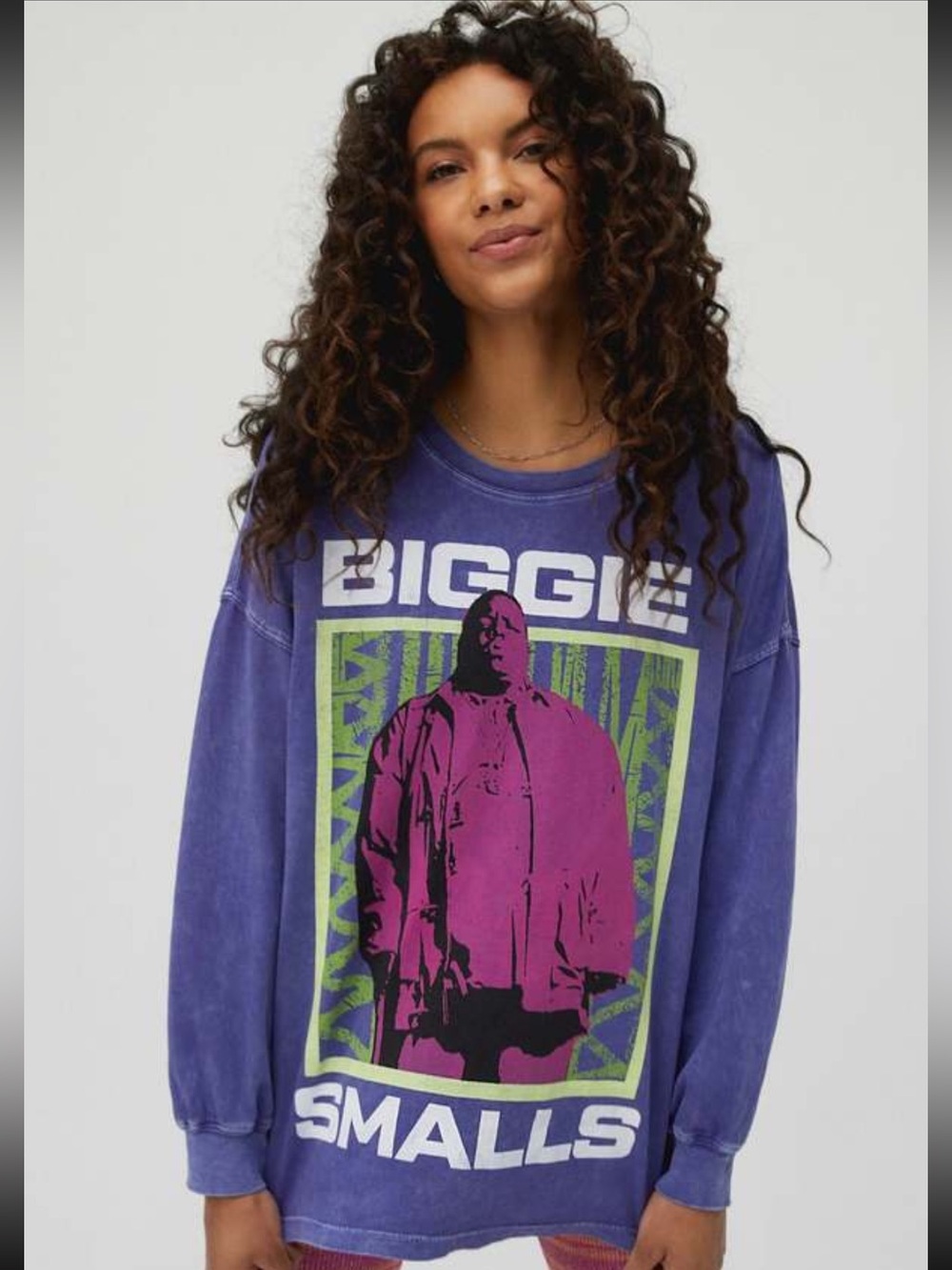 Daydreamer LA Biggie Smalls Oversized Long Sleeve Tee in Ultra Violet Acid Wash